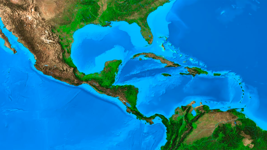 Mapa de Centroamérica y el Caribe en el que se ve el golfo de México. titoOnz